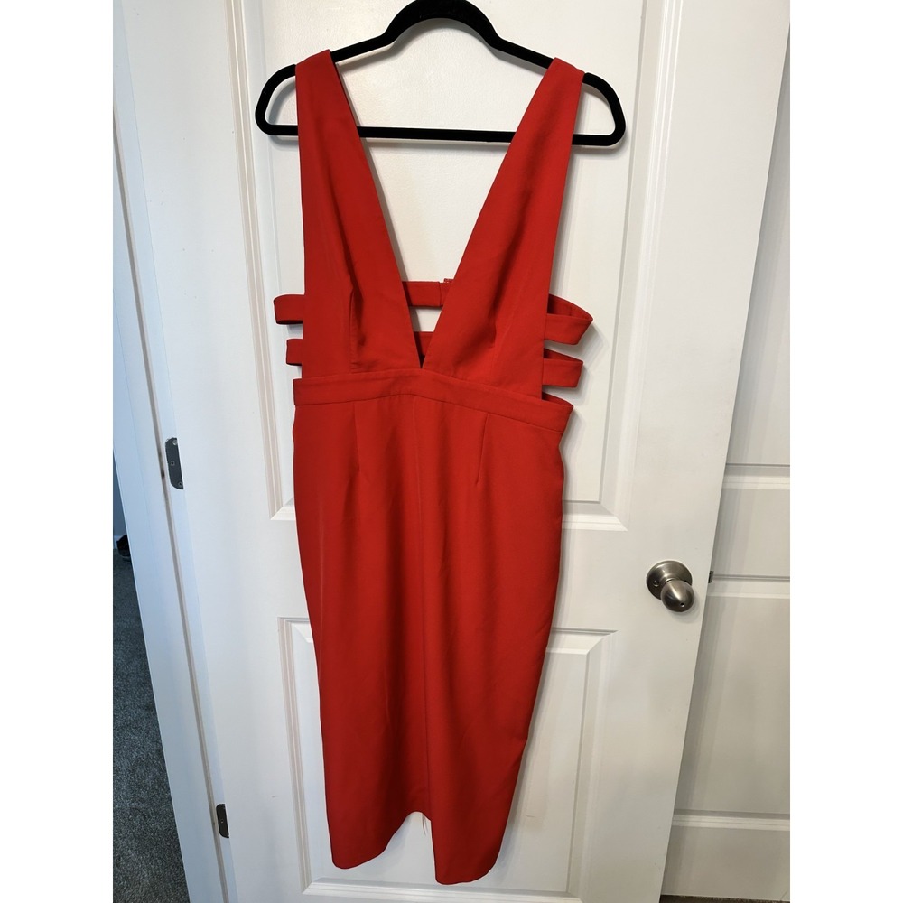 Fame And Partners Bandage Dress Sz 12 Red‎ Sleeveless Plunge Neck Cocktail Party